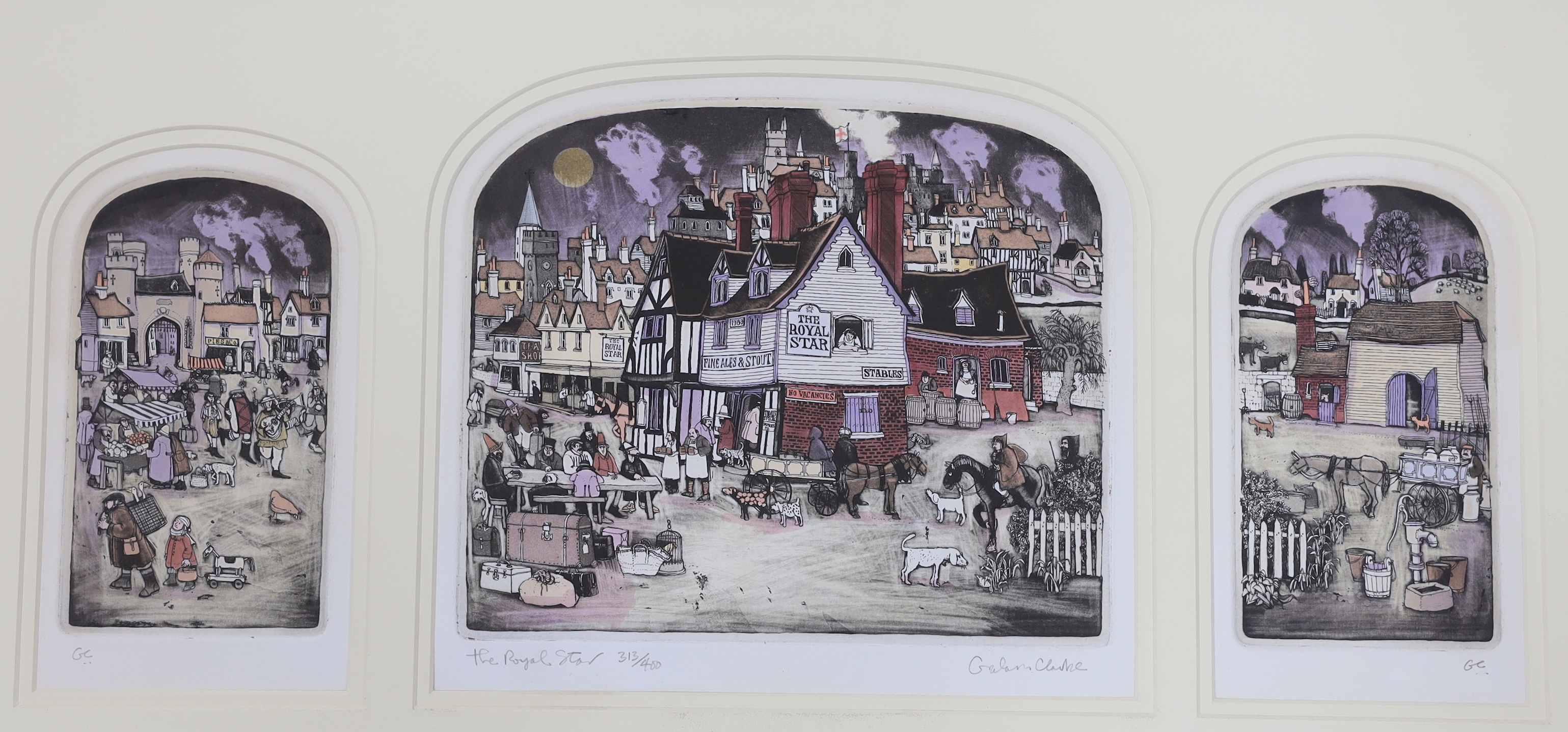 Graham Clarke (b.1941) colour etching triptych, 'The Royal Star', signed in pencil, limited edition 313/400, overall 79 x 42cm